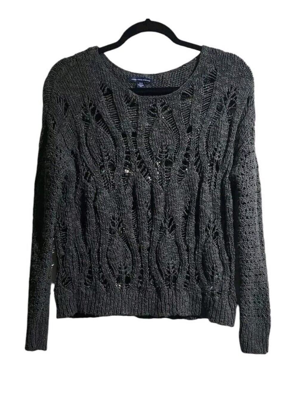 American Eagle Boxy Cropped Loose Open Knit Sweater M Olive Green Preppy Casual
